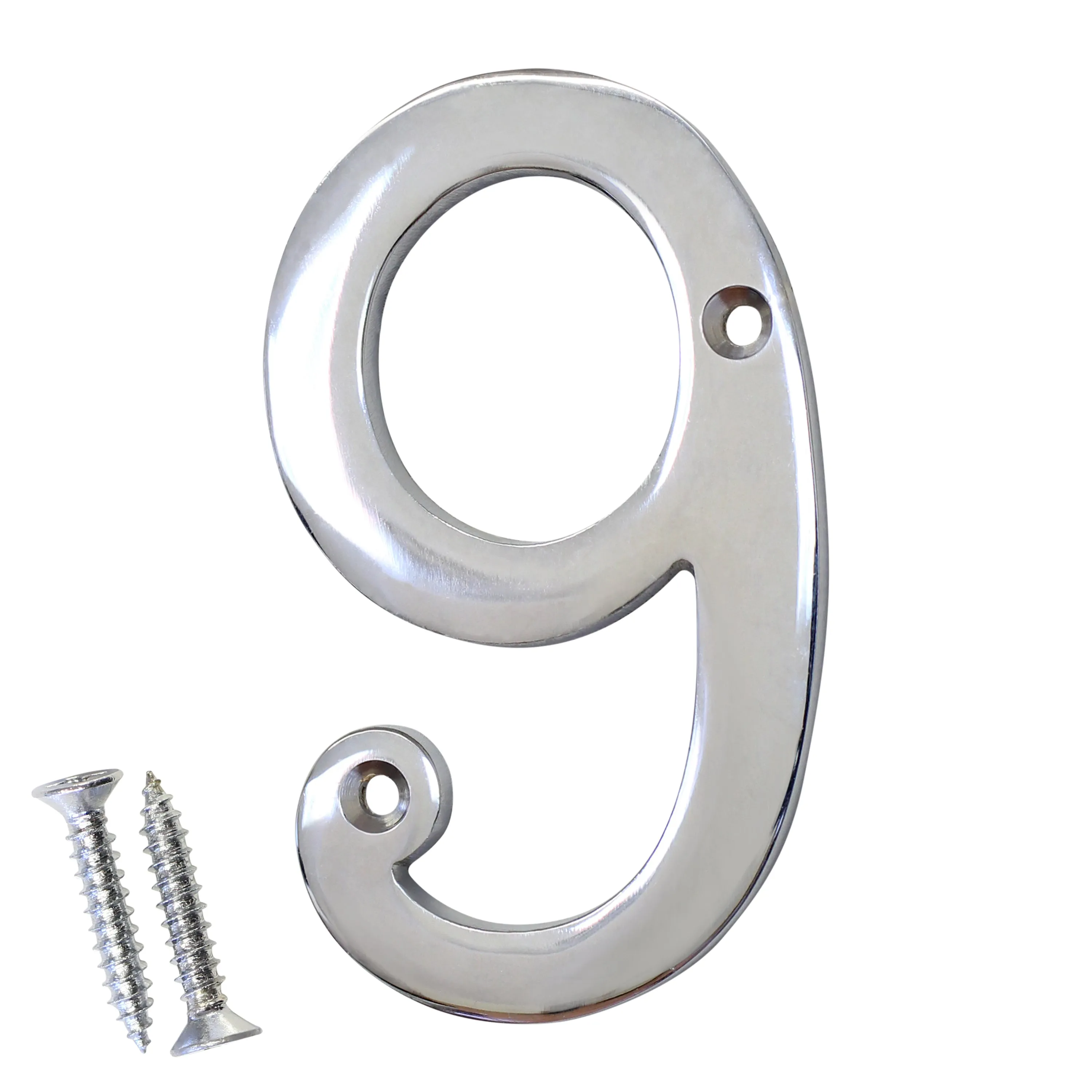 [Number BR2271] Brass Modern Curvy House Number - Polished Chrome Finish - 4 Inch