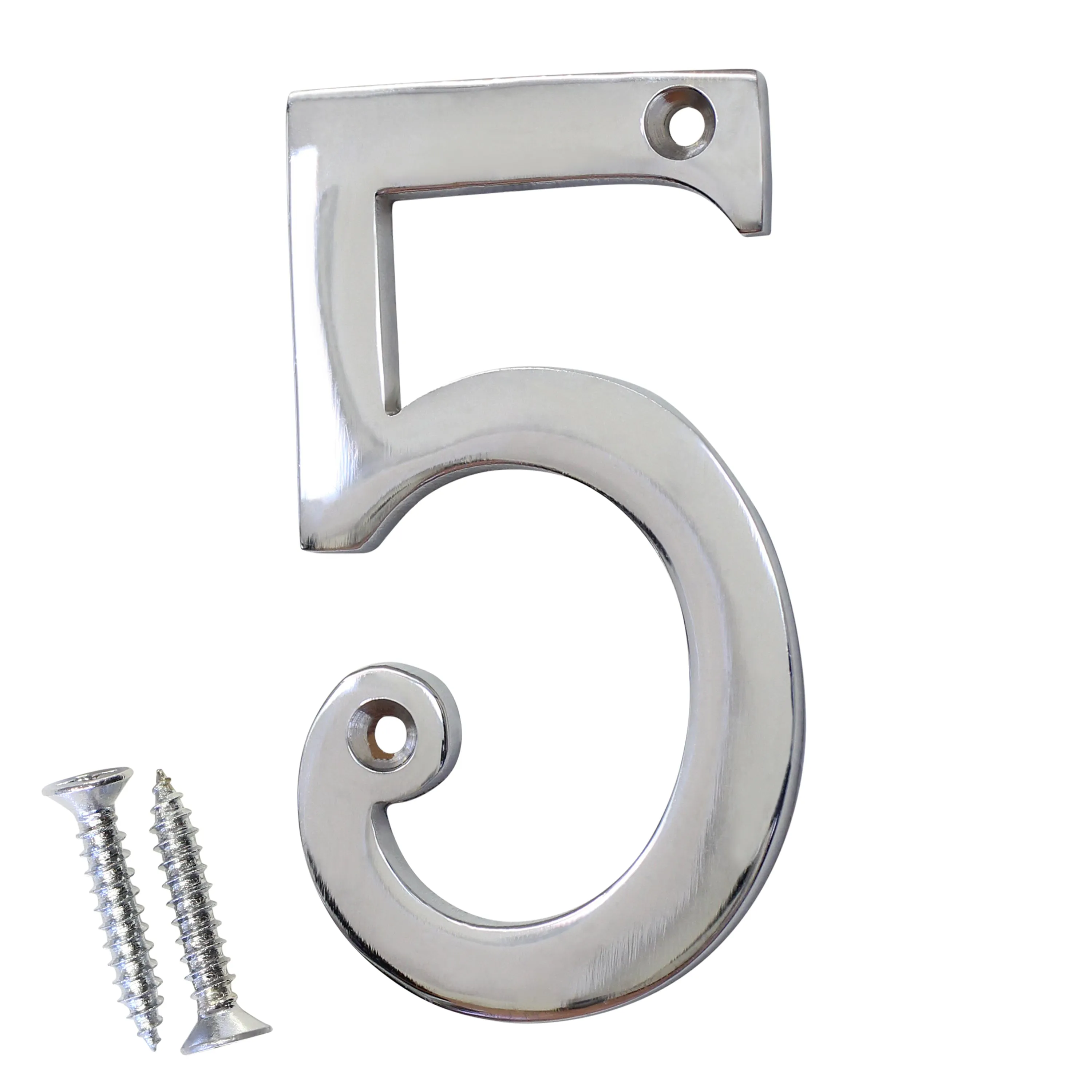 [Number BR2271] Brass Modern Curvy House Number - Polished Chrome Finish - 4 Inch