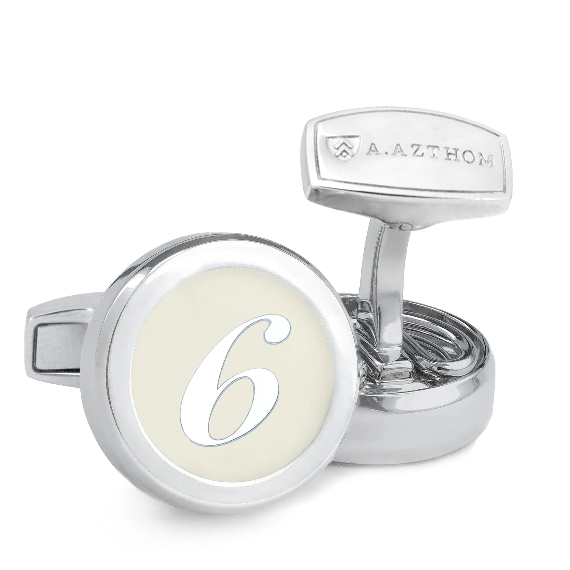 Numbers White Silver Cufflinks with Clip-On Button Covers