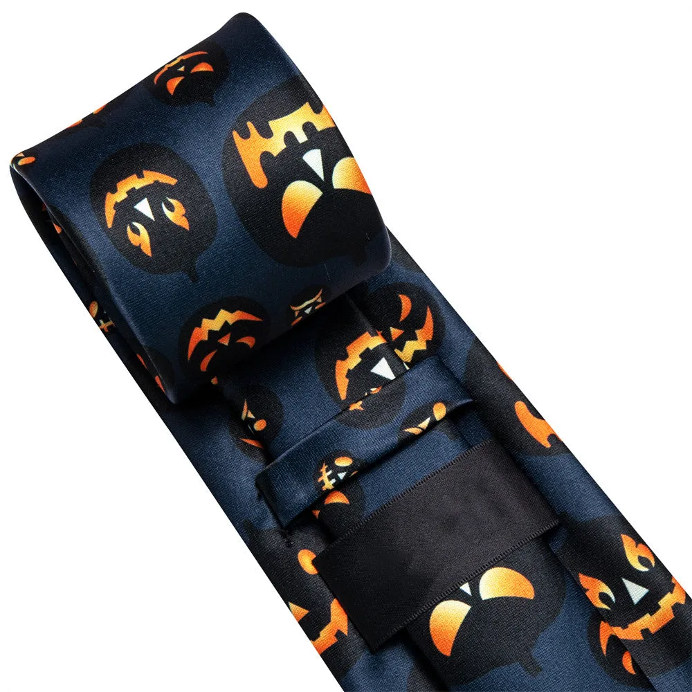 Orange Halloween Necktie Set with Jack-O'-Lantern Design