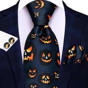 Orange Halloween Necktie Set with Jack-O'-Lantern Design