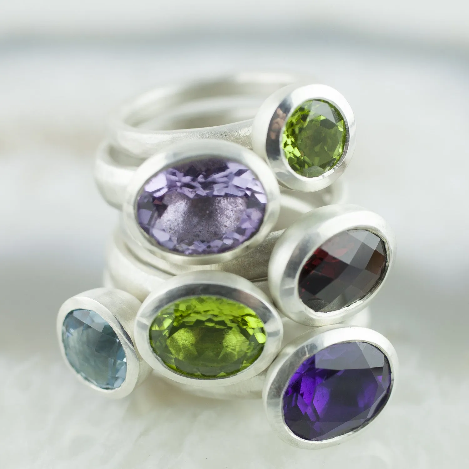 Oval Peridot Stone Set Ring