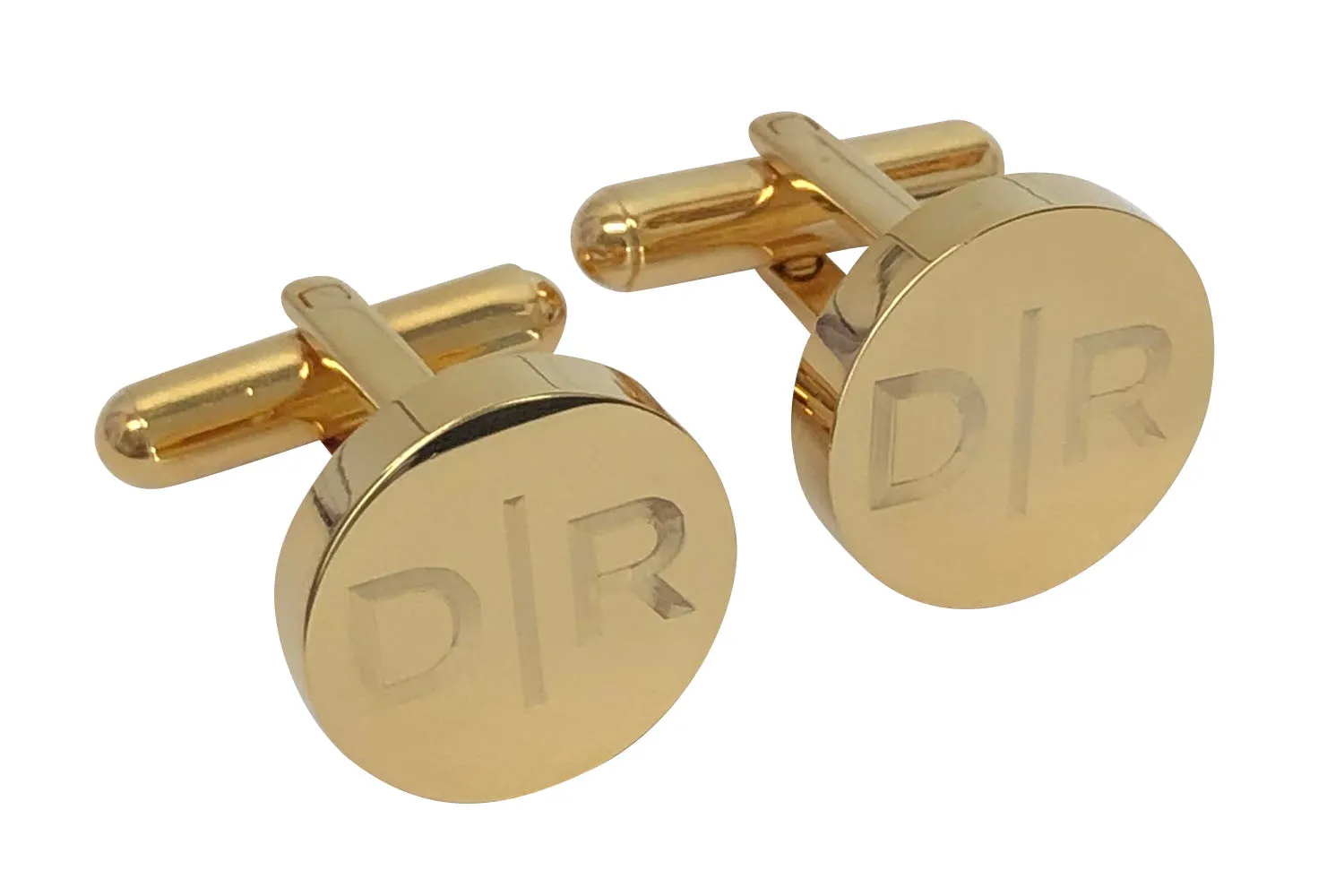 Personalised Engraved Split Letter Round Gold Cufflinks