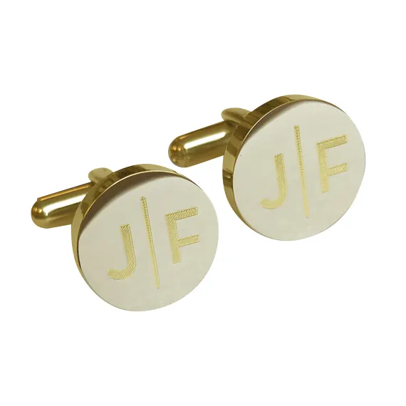 Personalised Engraved Split Letter Round Gold Cufflinks