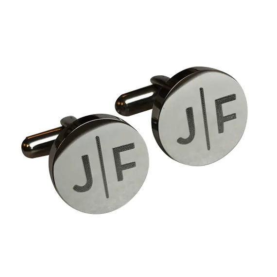 Personalised Engraved Split Letter Round Gold Cufflinks