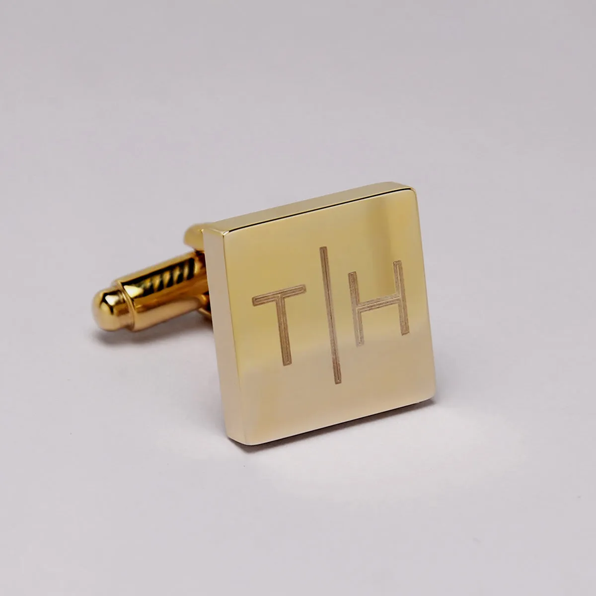 Personalised Engraved Split Letter Square Gold Cufflinks