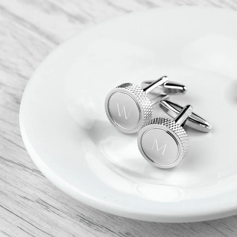 Personalised Round Rhodium Plated Cufflinks