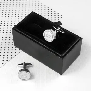 Personalised Round Rhodium Plated Cufflinks