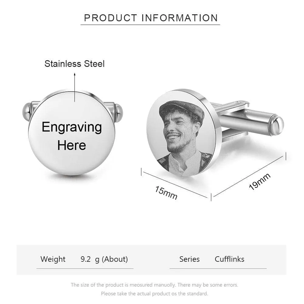 Personalized Photo Cufflinks, Custom Laser Engraving on Stainless Steel