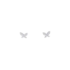 Pink Butterfly Stud Earrings with Cubic Zirconia in Stering Silver