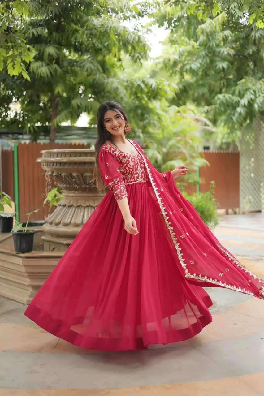 Precious Pink Faux Georgette Sequined Embroidered Gown