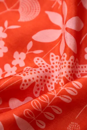 Pretty Pink Red Floral Pattern Foliage Printed Natural Muslin Silk Fabric