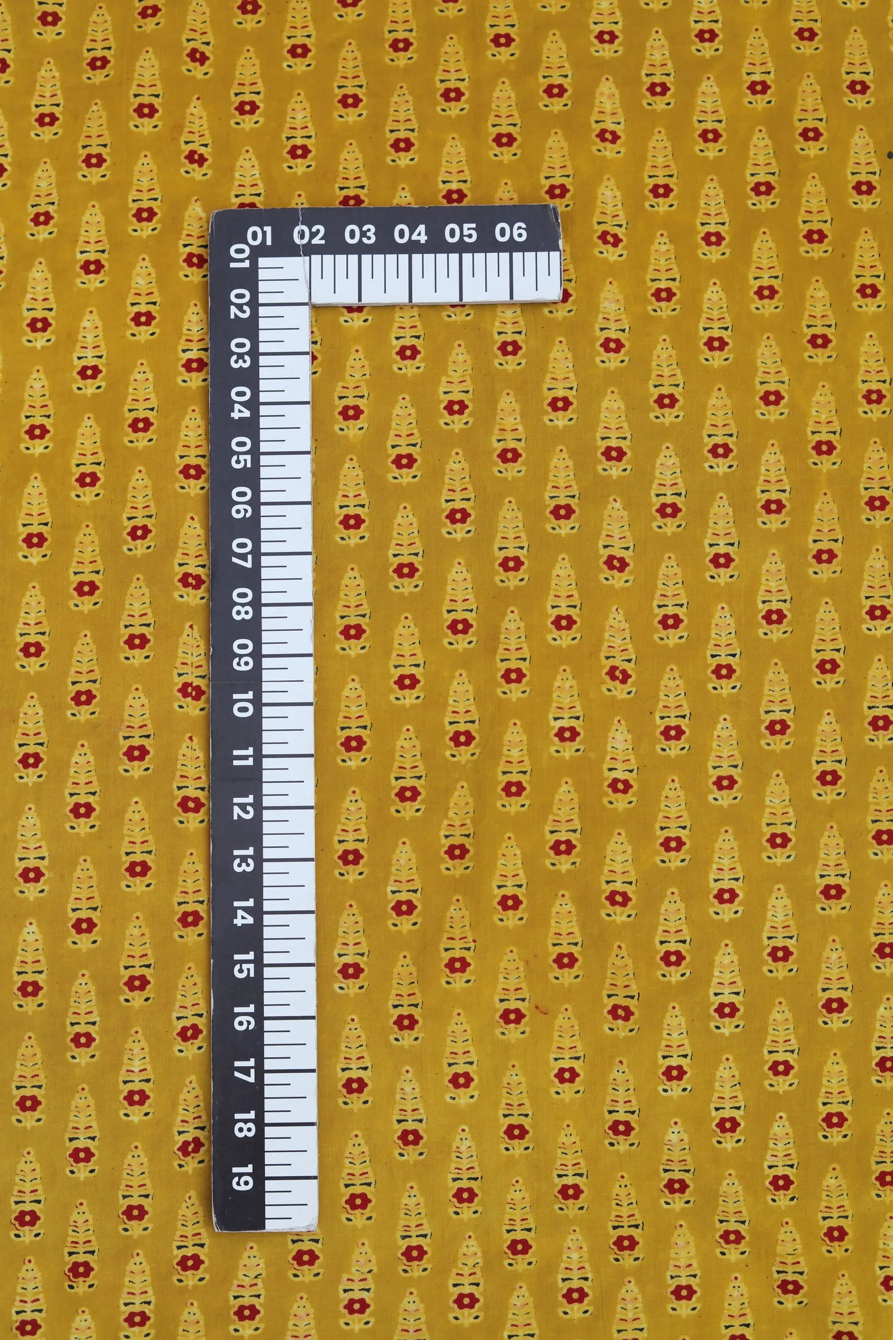 Pure Ajrakh Cotton Mustard Floral Hand Block Printed Fabric