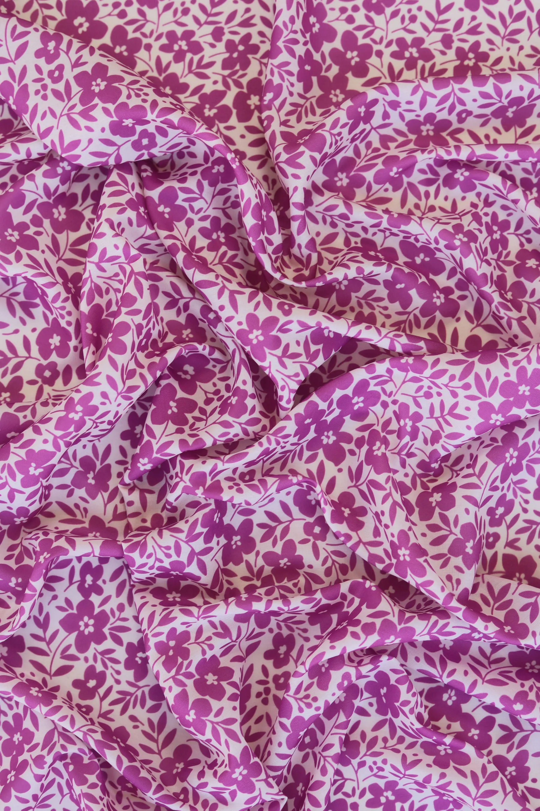 Purple Ditsy Floral Pattern Printed Muslin Fabric