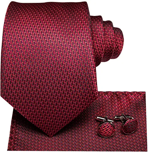 Red and Black Silk Necktie Set-DUB574