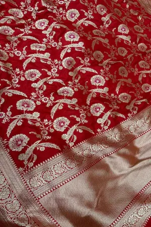 Red Banarasi Silk Handloom Dupatta - Pure Katan Elegance