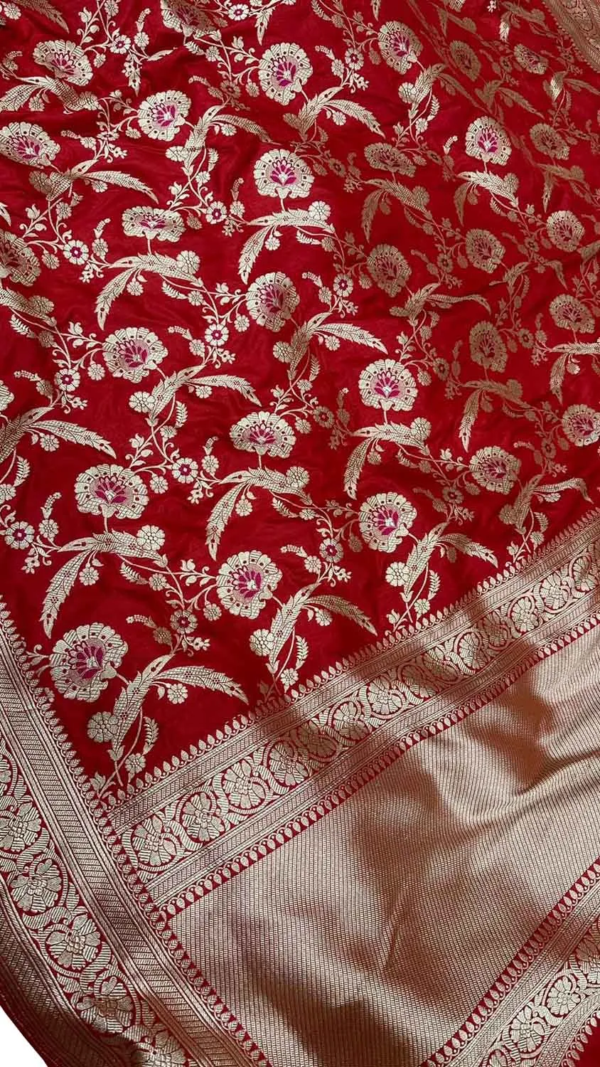 Red Banarasi Silk Handloom Dupatta - Pure Katan Elegance