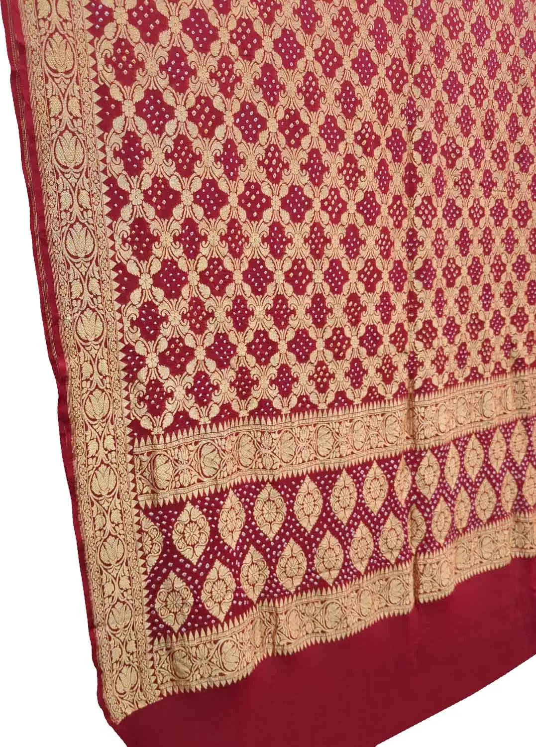 Red Bandhani Georgette Dupatta with Neemzari Embroidery