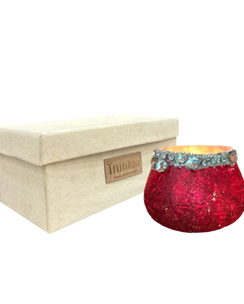 Red Glass Votives in a Charming Gift Box | Set of 2 | 4 x 4 inches