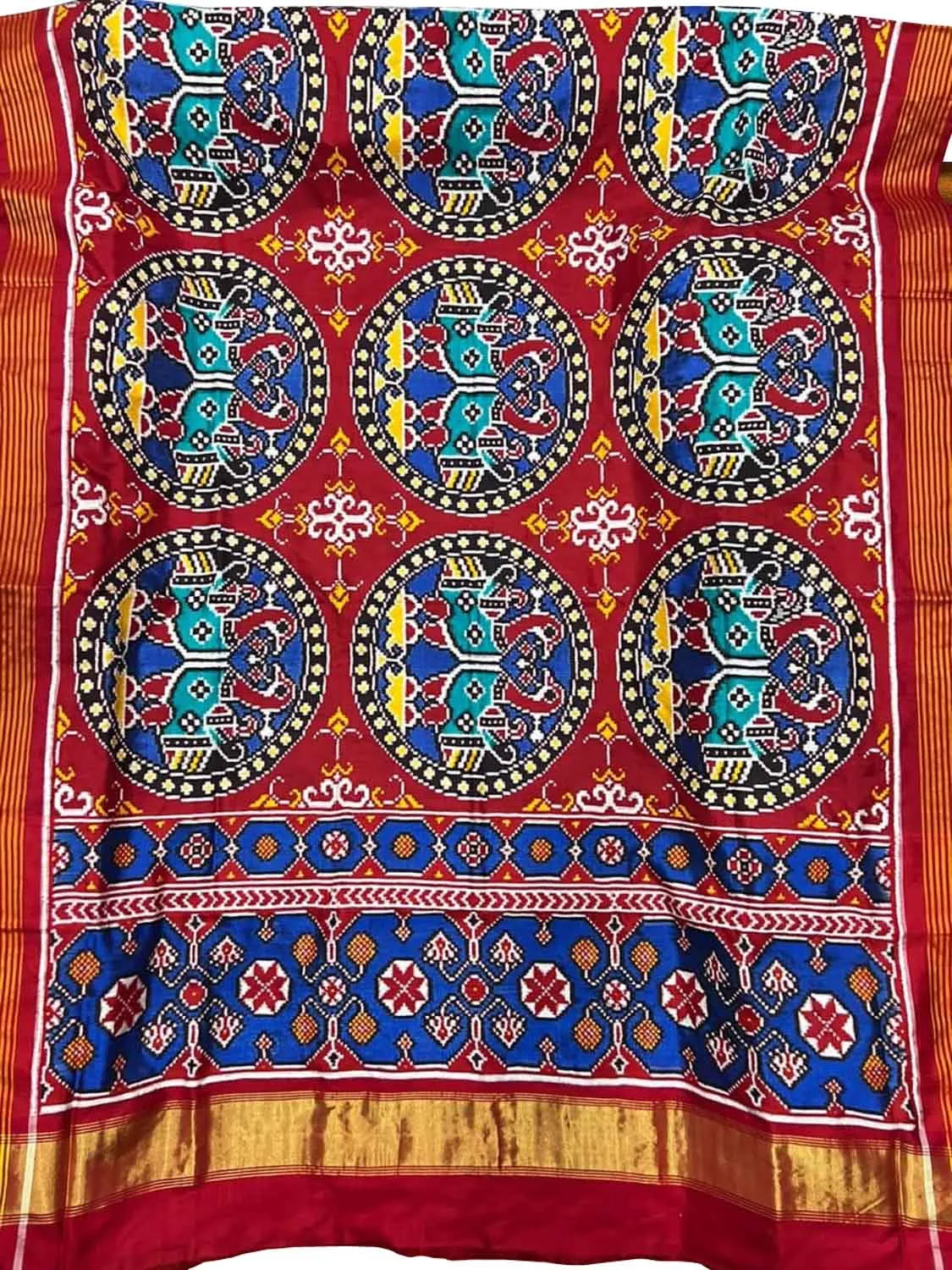 Red Handloom Patan Patola Double Ikat Silk Saree