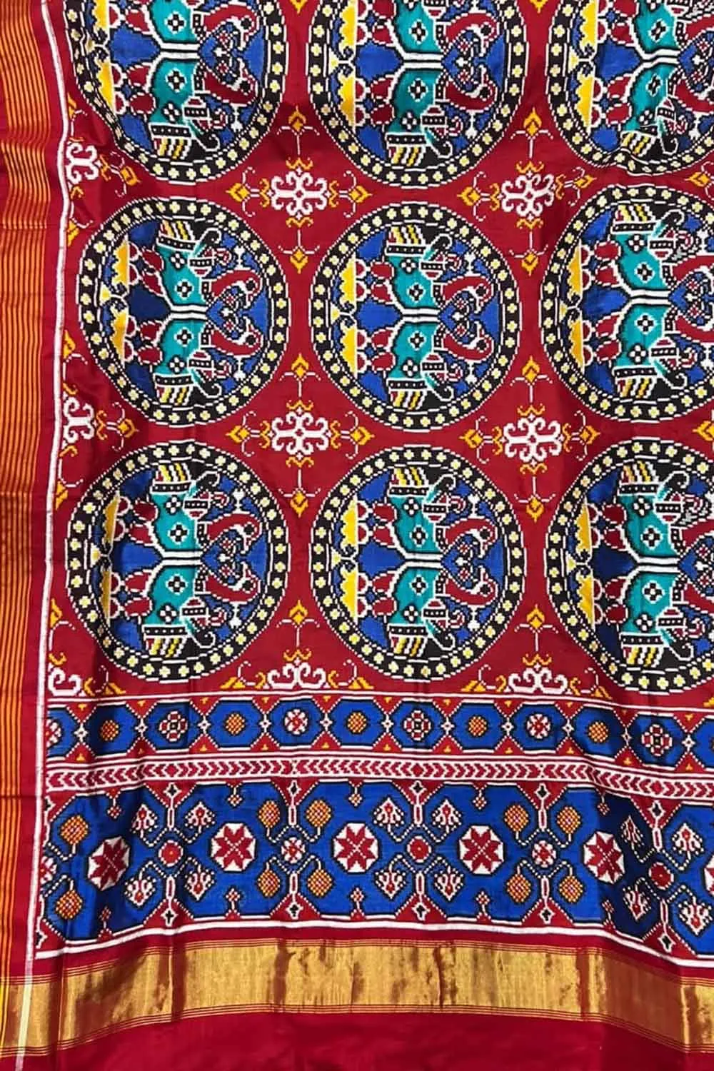 Red Handloom Patan Patola Double Ikat Silk Saree