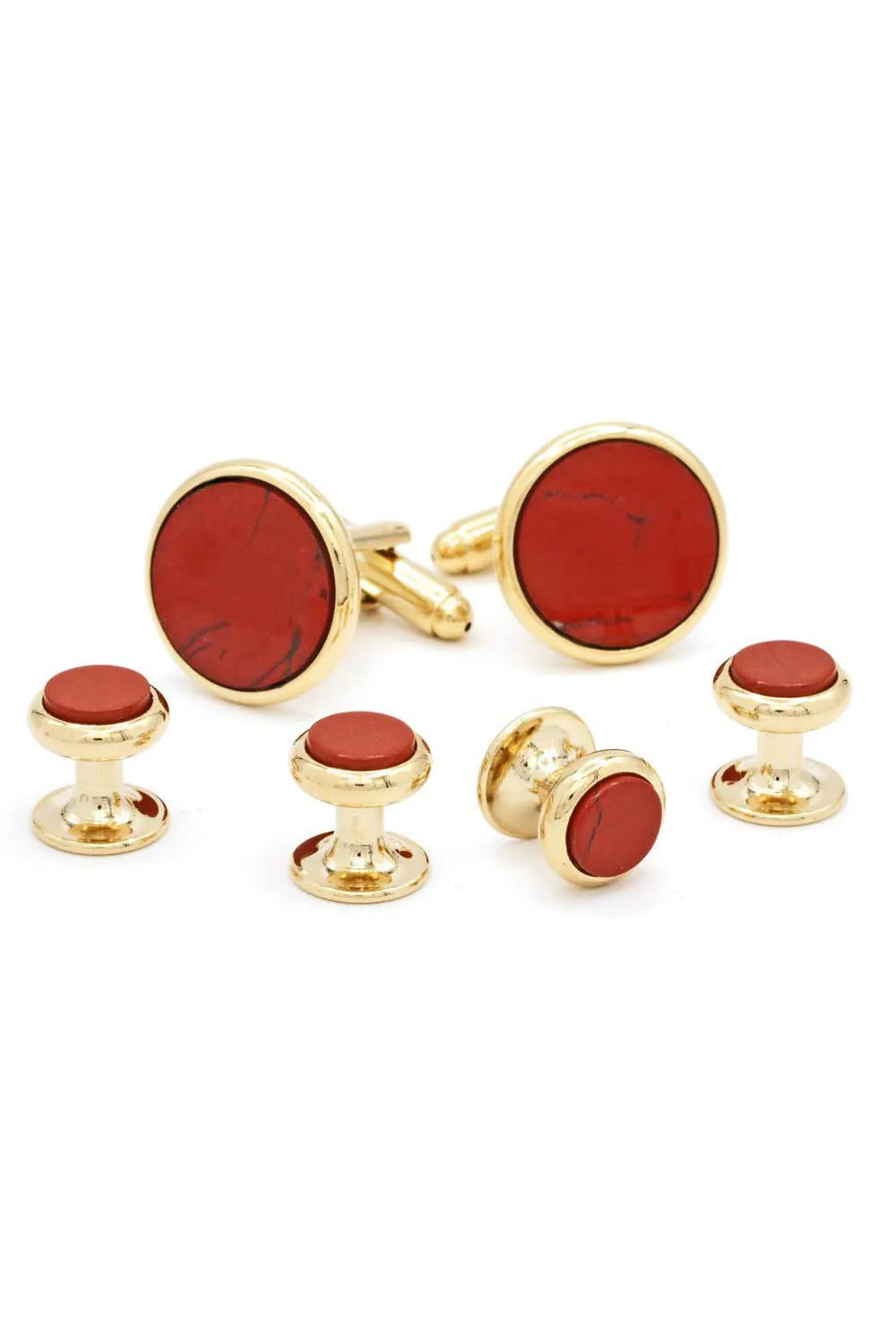 Red Jasper Gold Studs and Cufflinks Set