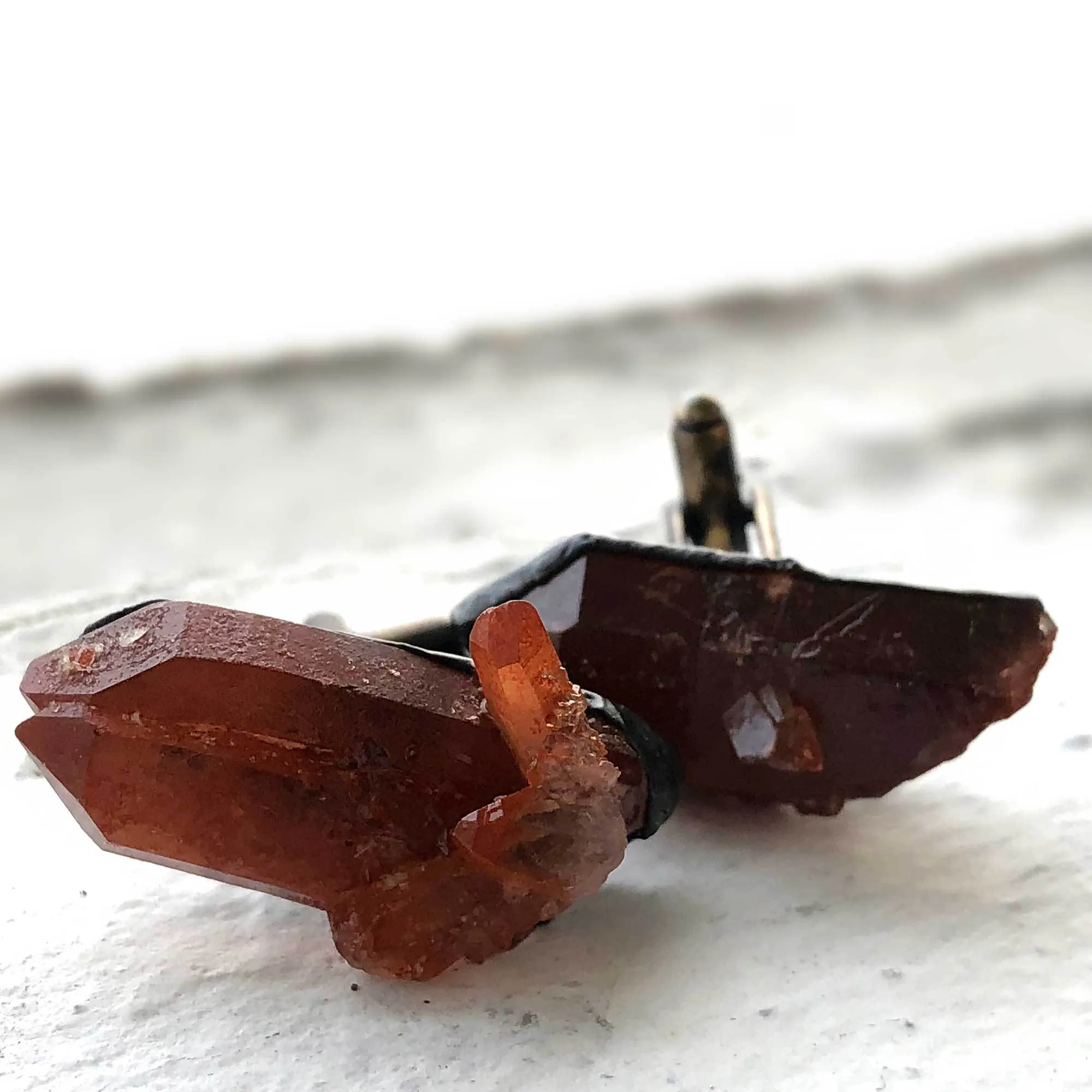 Red Quartz Electroformed Cufflinks, Hematoid quartz crystal cuff links