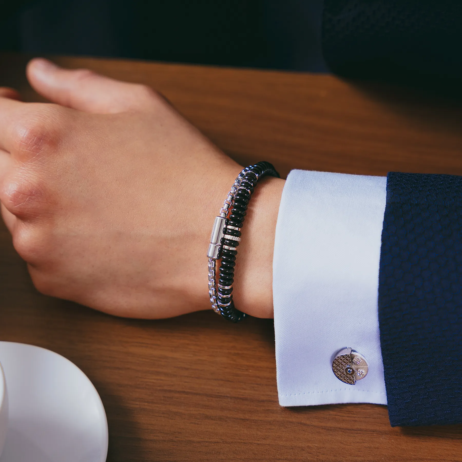 Regalia Spinning Disc Cufflinks In Black Rhodium Plated Silver