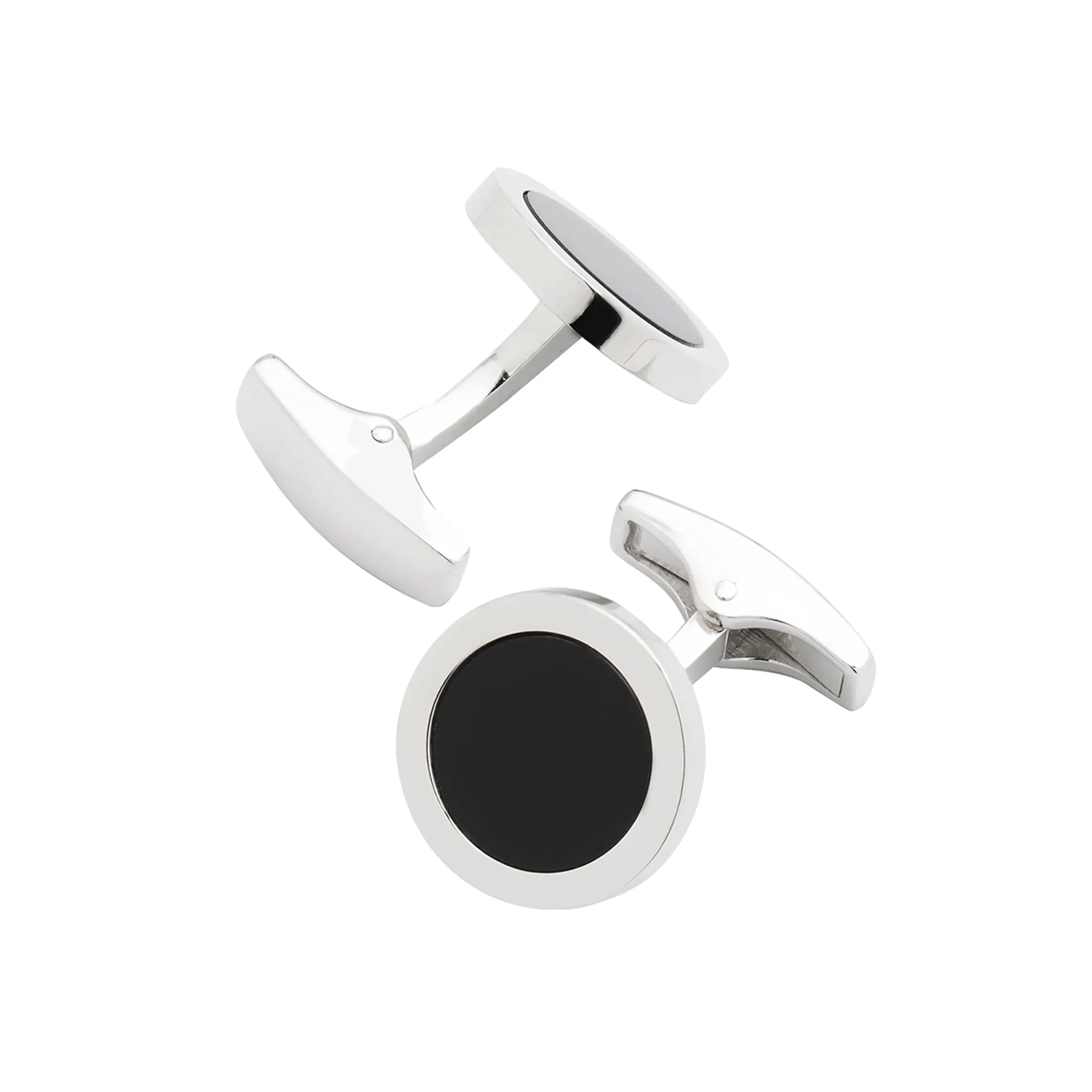 Round Onyx Sterling Rim Cufflinks