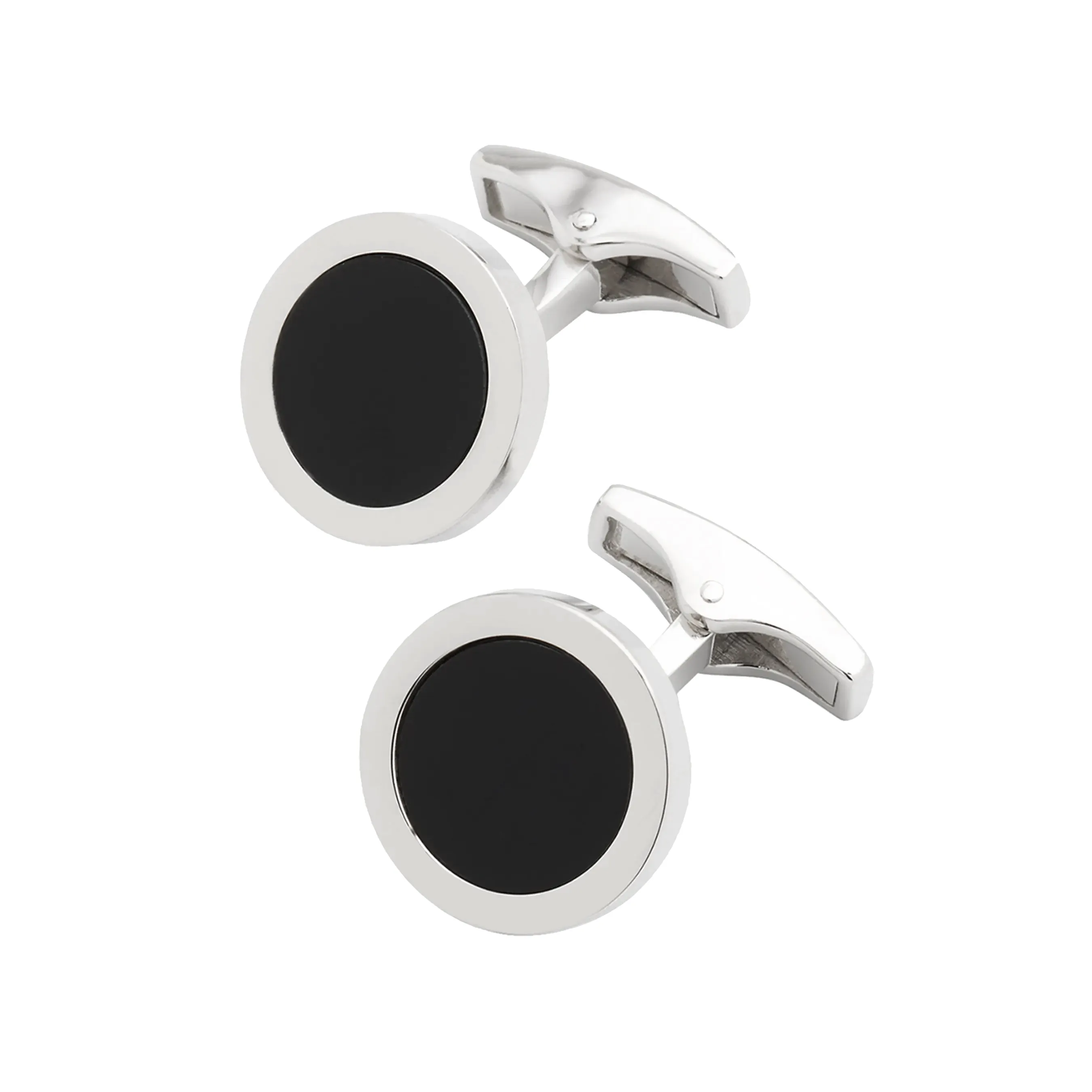 Round Onyx Sterling Rim Cufflinks