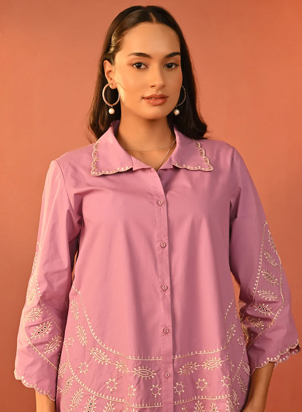 Rubab Pink Embroidered Cotton Shirt for Women