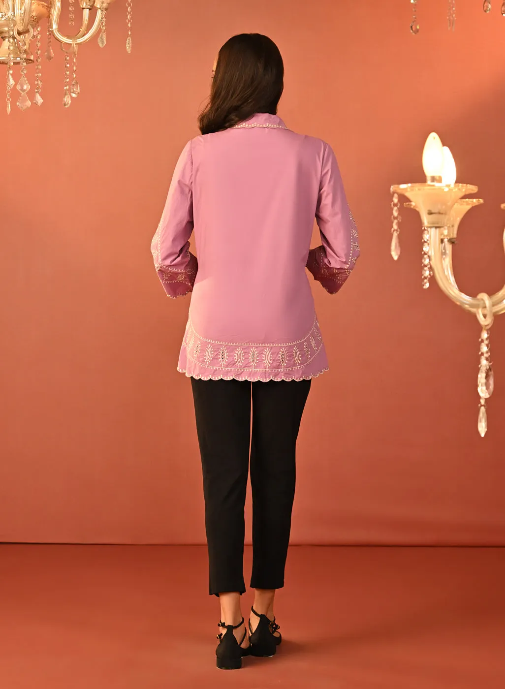 Rubab Pink Embroidered Cotton Shirt for Women