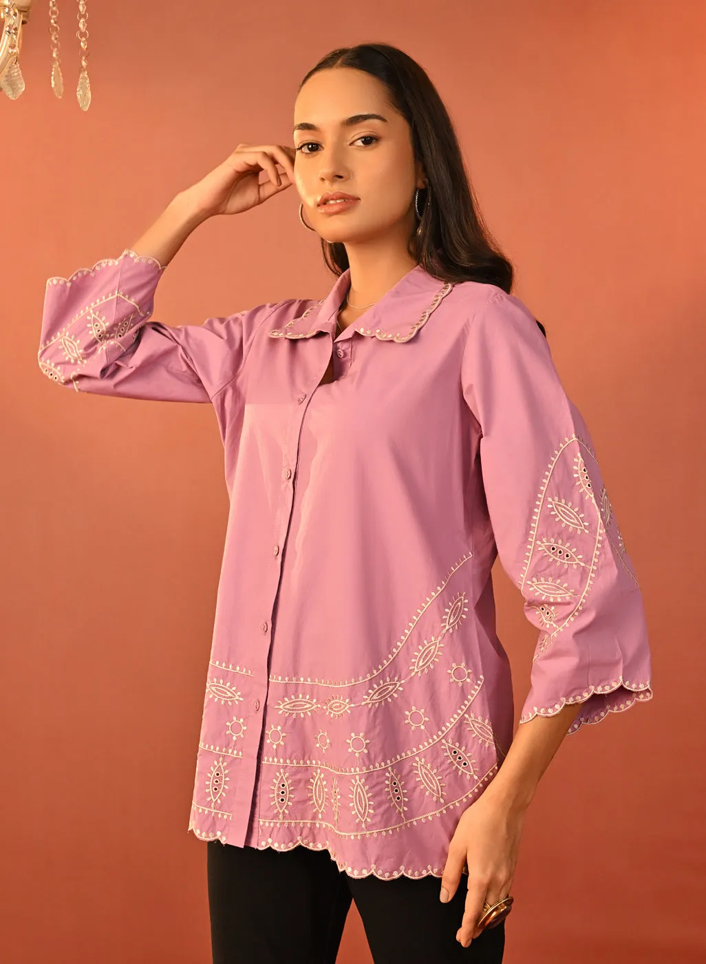 Rubab Pink Embroidered Cotton Shirt for Women