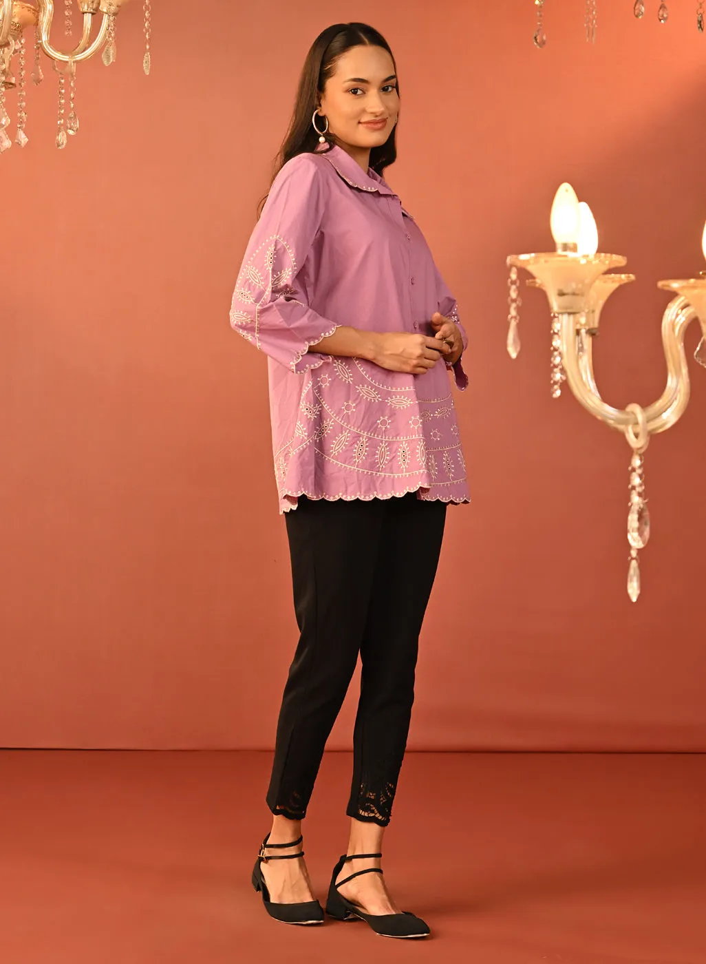 Rubab Pink Embroidered Cotton Shirt for Women