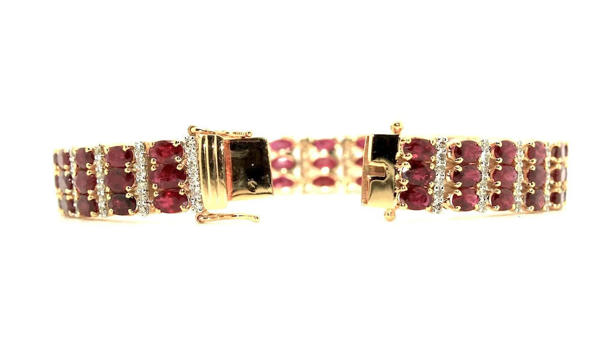 Ruby And Diamond Triple Row  Bracelet/ Item code:BR 3