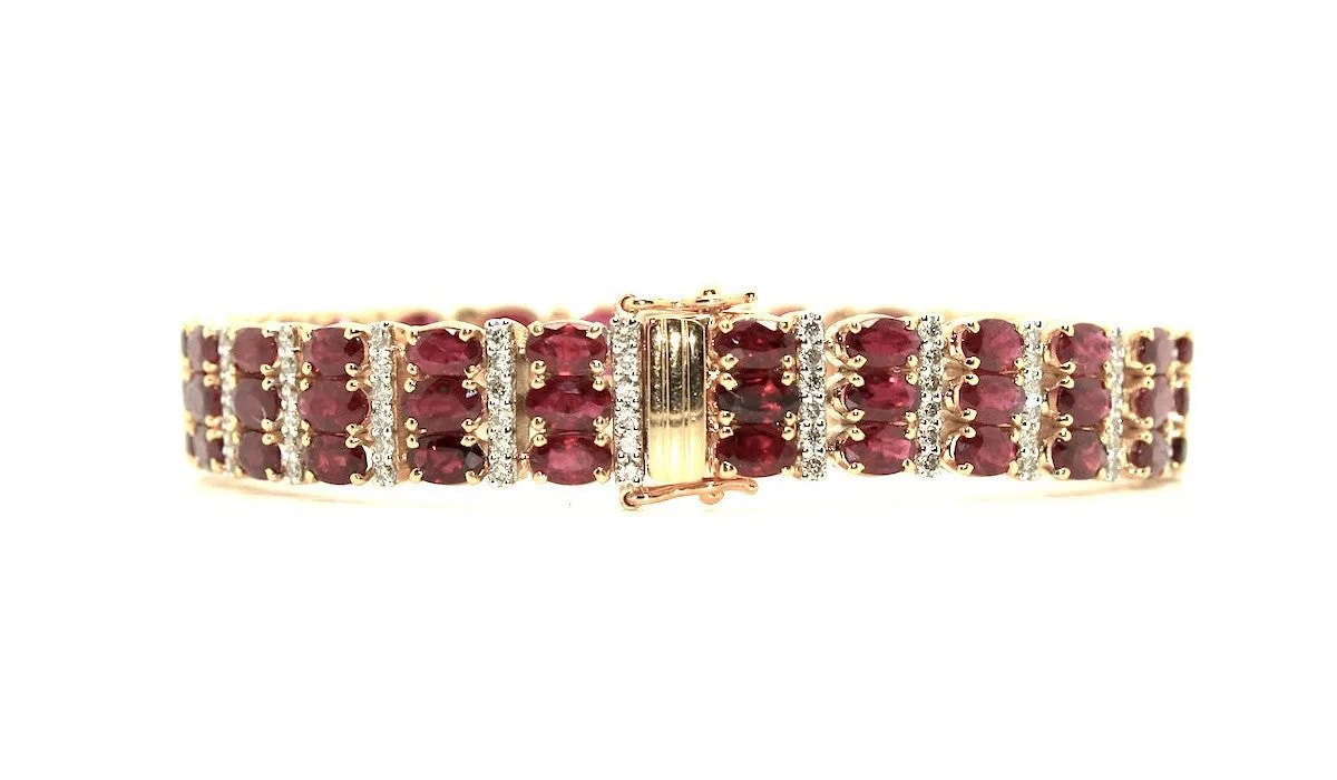 Ruby And Diamond Triple Row  Bracelet/ Item code:BR 3