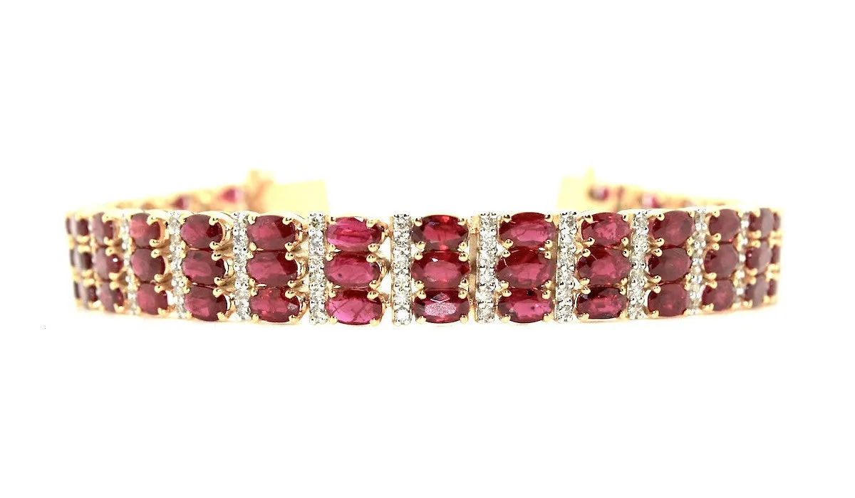 Ruby And Diamond Triple Row  Bracelet/ Item code:BR 3