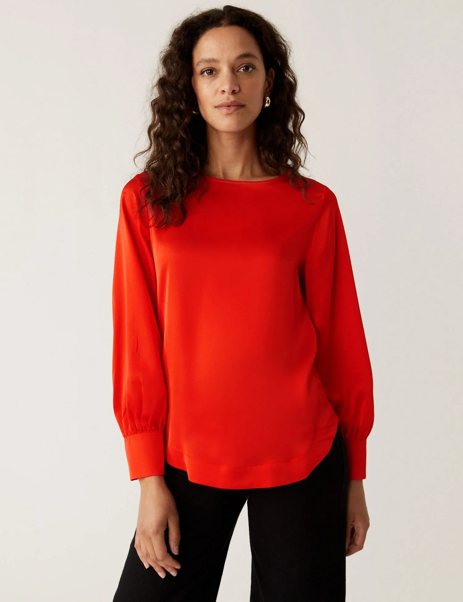 Satin Round Neck Long Sleeve Top