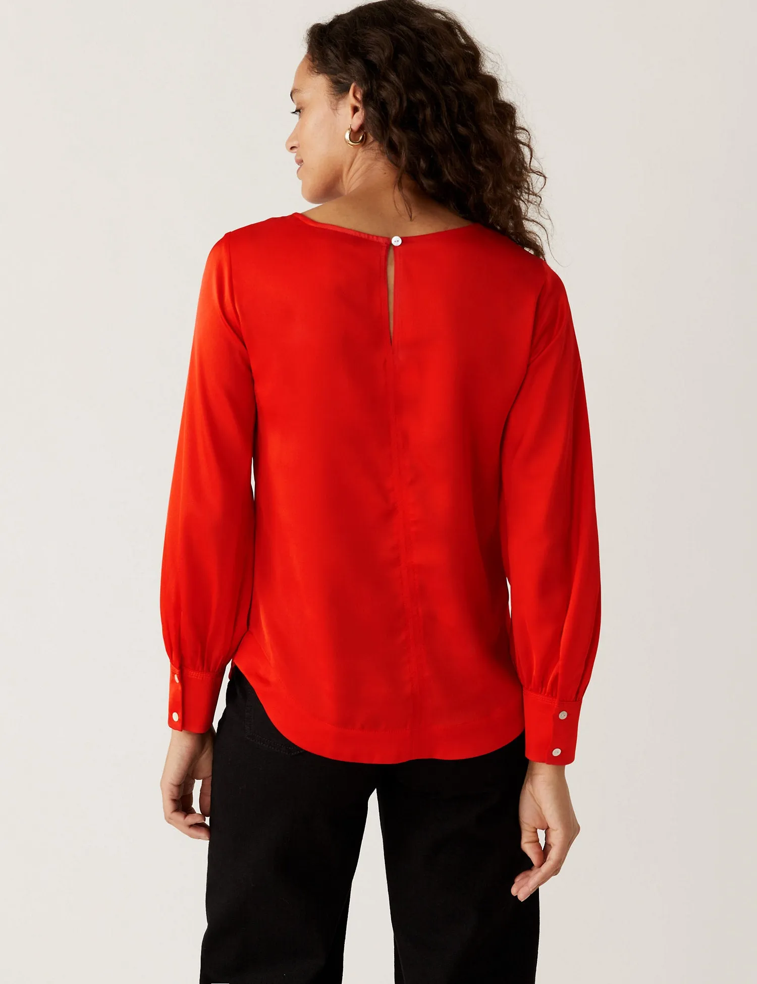 Satin Round Neck Long Sleeve Top