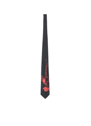 SILK SATIN RED POPPY FLOWER PRINT REGULAR TIE