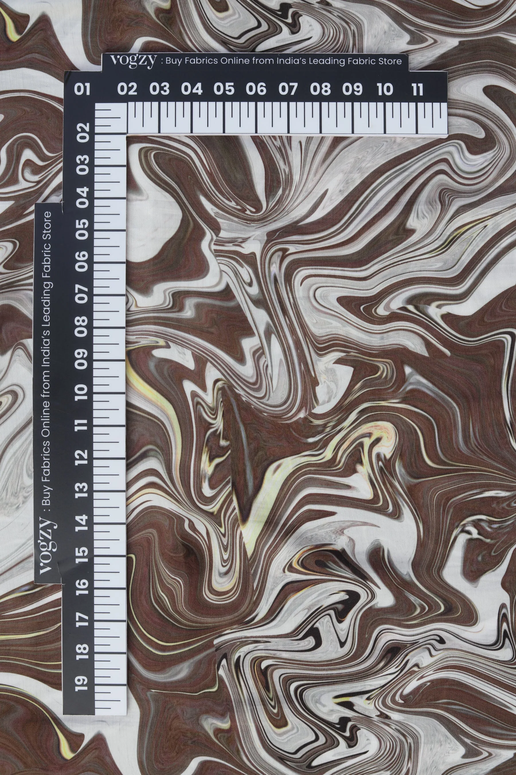 Silver Brown Marble Printed Natural Muslin Silk Fabric