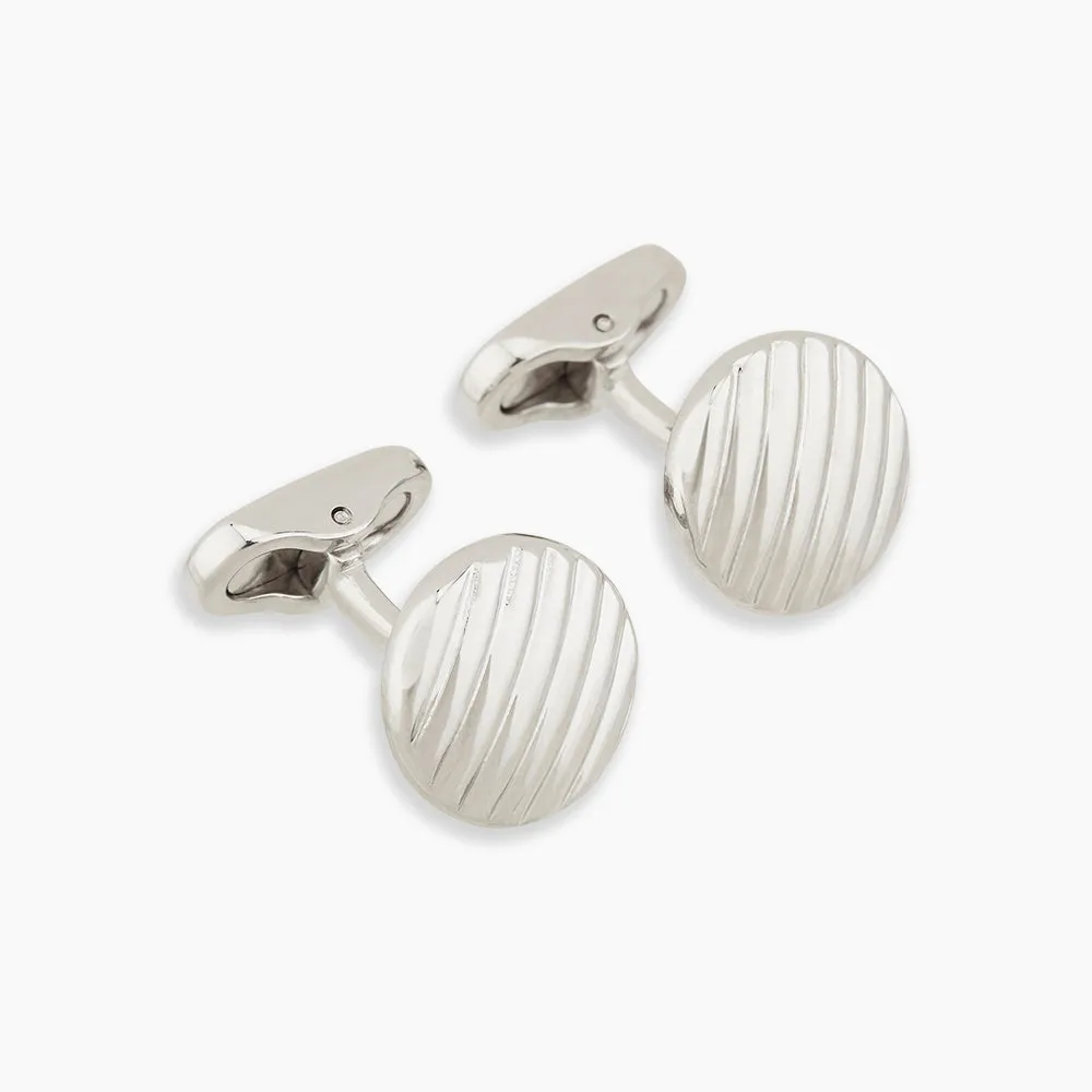 Silver Striped Circle Cufflinks