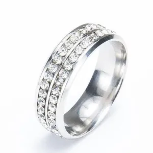 Silver-Tone Crystal Tie Ring