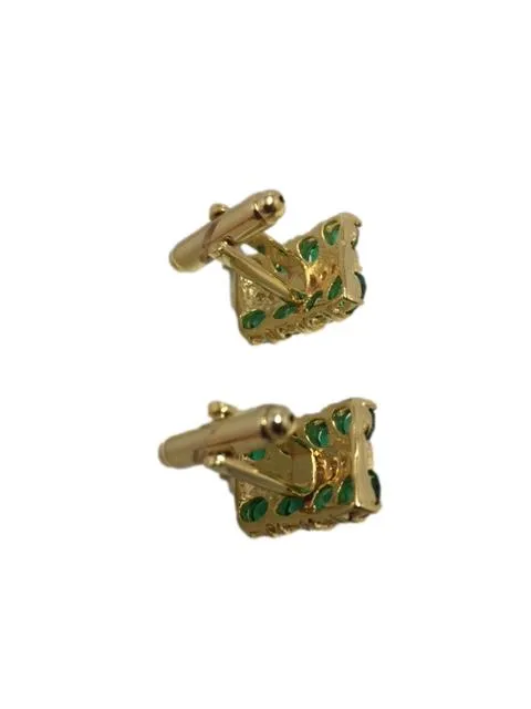 Simulated Green Emeralds and Diamonds in Gold Plated Cufflinks