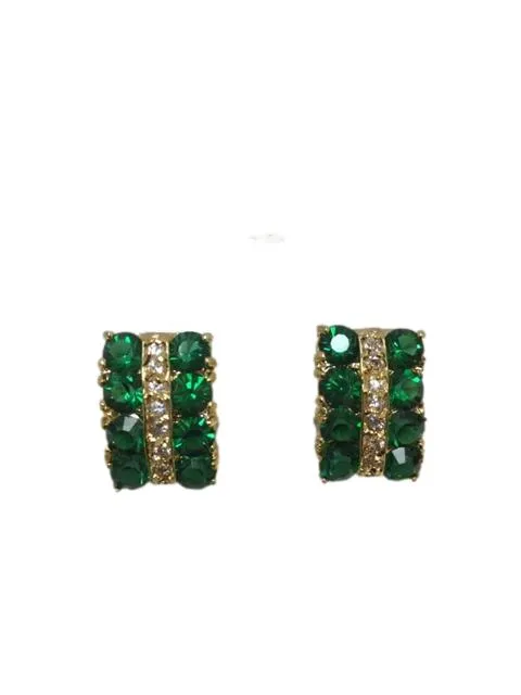 Simulated Green Emeralds and Diamonds in Gold Plated Cufflinks