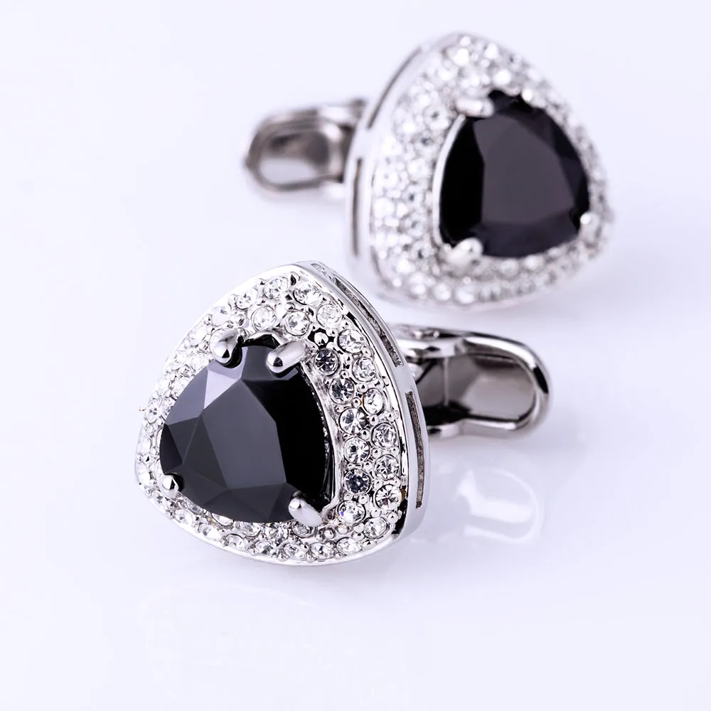 SOFT TRIANGLE BLACK CRYSTAL CUFFLINKS