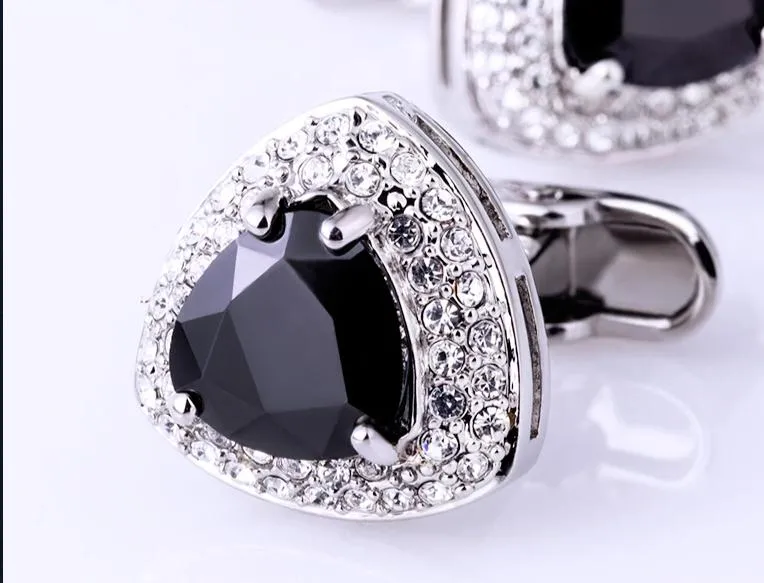 SOFT TRIANGLE BLACK CRYSTAL CUFFLINKS