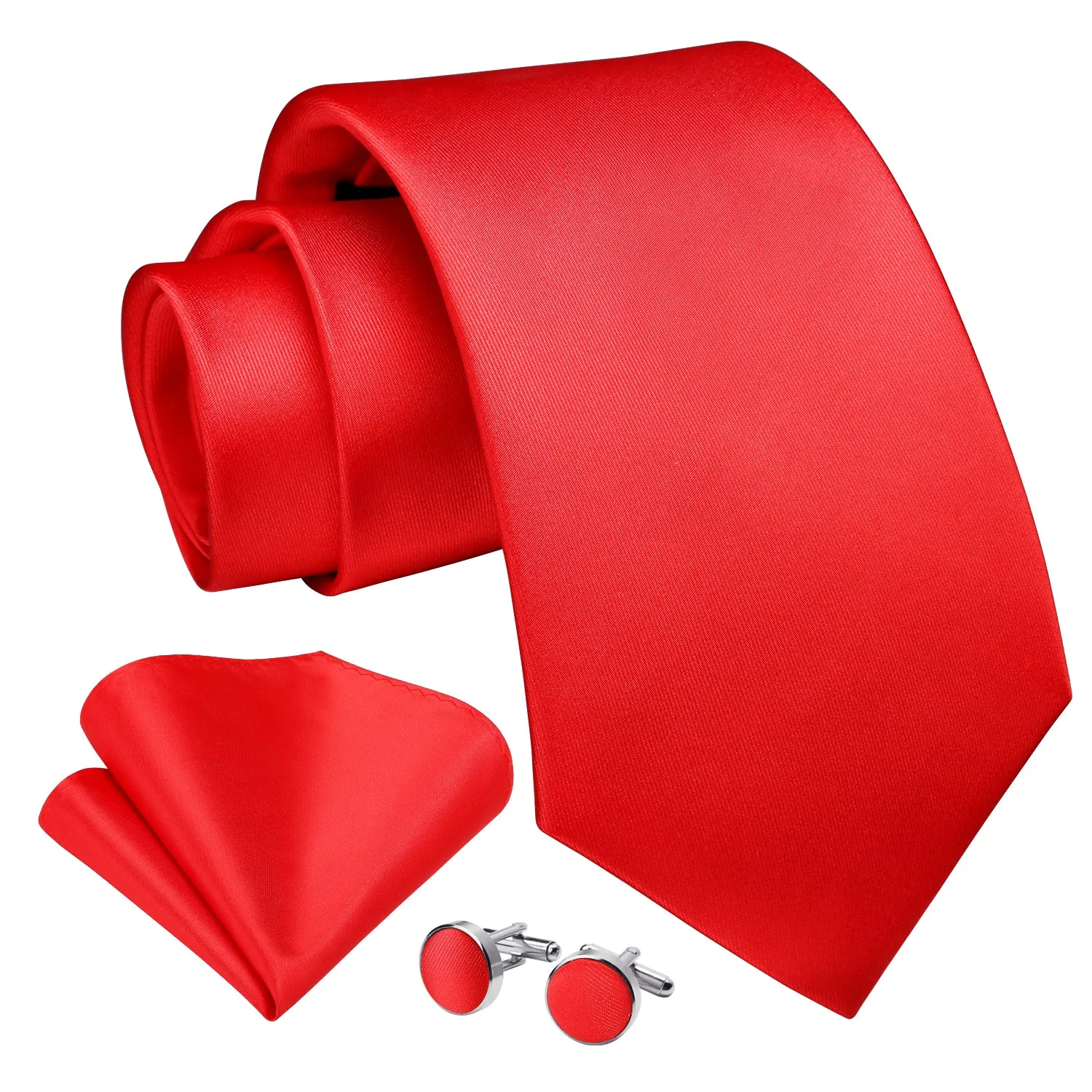 Solid Tie Handkerchief Cufflinks - H1-RED