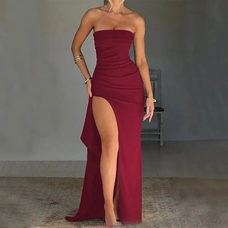 Sophisticated Strapless Split Gown