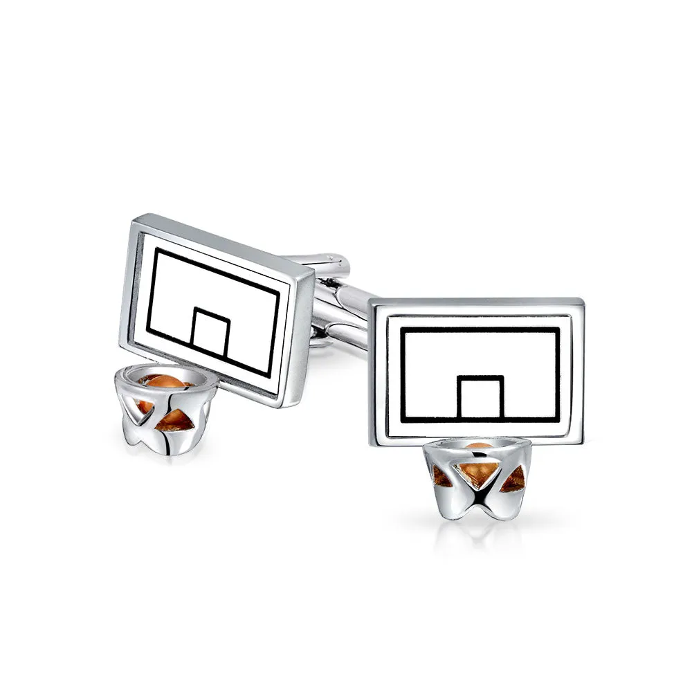 Sports Fan Coach Basketball Shirt Cufflink Silver Tone Stainless Steel Enamel